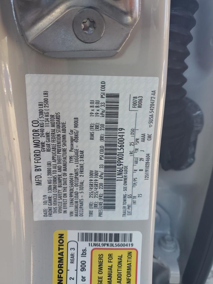 2020 Lincoln Continental VIN 1LN6L9PK0L5600419 Copart auction photo, rear end damage thumbnail 12