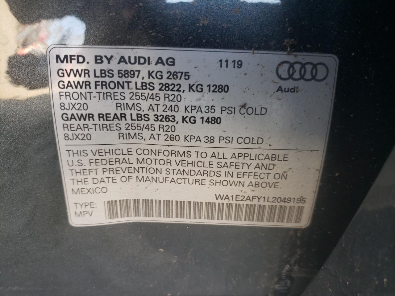 2020 Audi Q5 VIN WA1E2AFY1L2049195 Copart auction photo, all over damage thumbnail 13