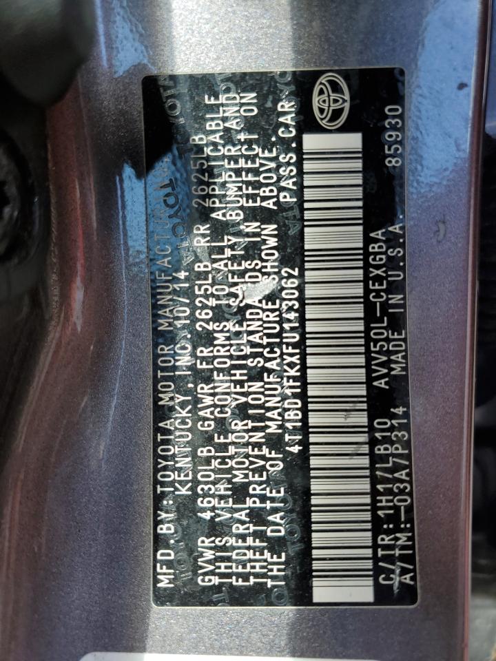 2015 Toyota Camry VIN 4T1BD1FKXFU143062 Copart auction photo, mechanical damage thumbnail 12