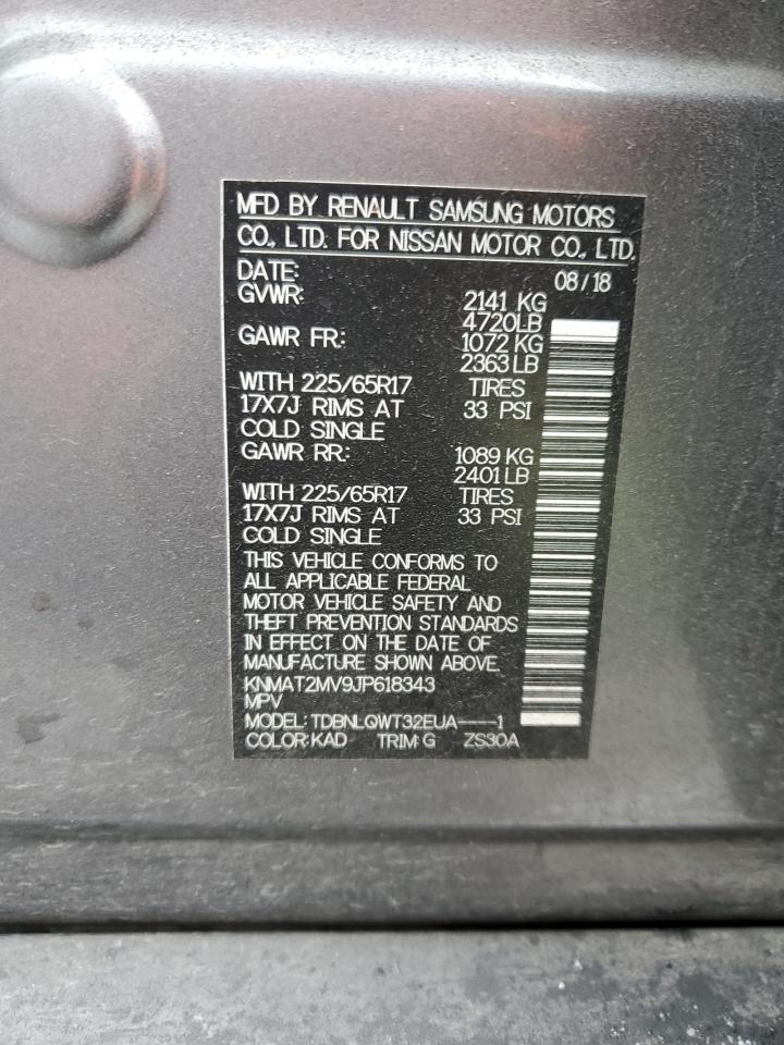 2018 Nissan Rogue VIN KNMAT2MV9JP618343 Copart auction photo, front end damage thumbnail 13