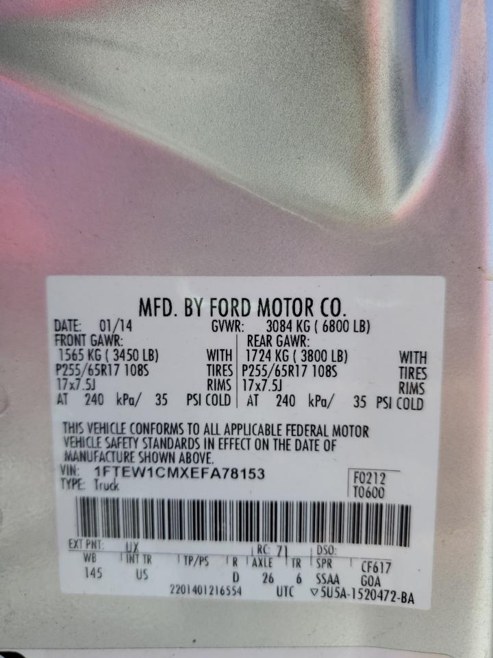 2014 Ford F-150 VIN 1FTEW1CMXEFA78153 Copart auction photo, rear end damage thumbnail 12