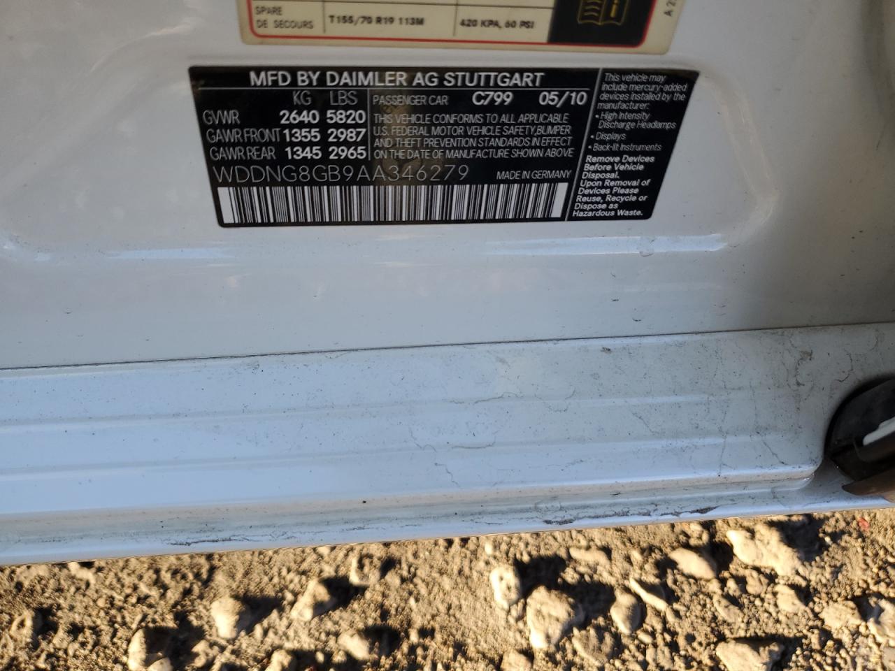 2010 Mercedes-Benz S-klasse VIN WDDNG8GB9AA346279 Copart auction photo, front end damage thumbnail 15