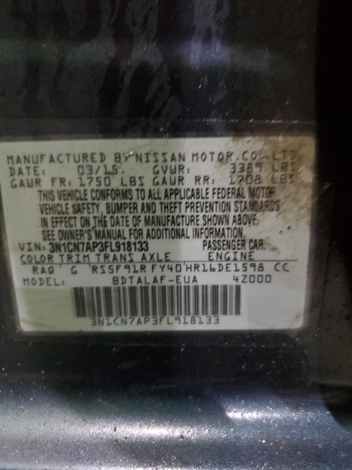 2015 Nissan Versa VIN 3N1CN7AP3FL918133 Copart auction photo, front end damage thumbnail 12