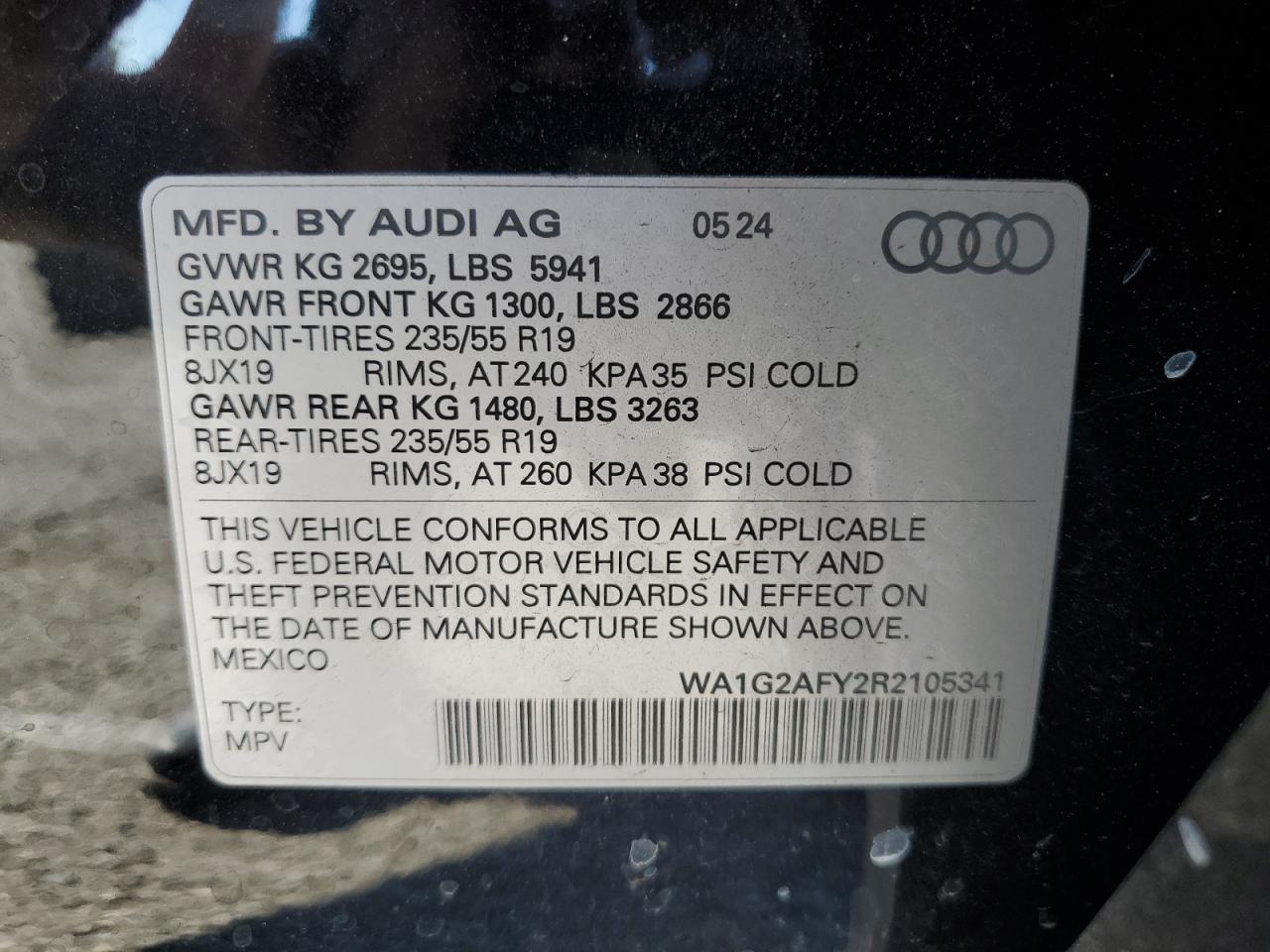 2024 Audi Q5 VIN WA1G2AFY2R2105341 Copart auction photo, rear end damage thumbnail 13