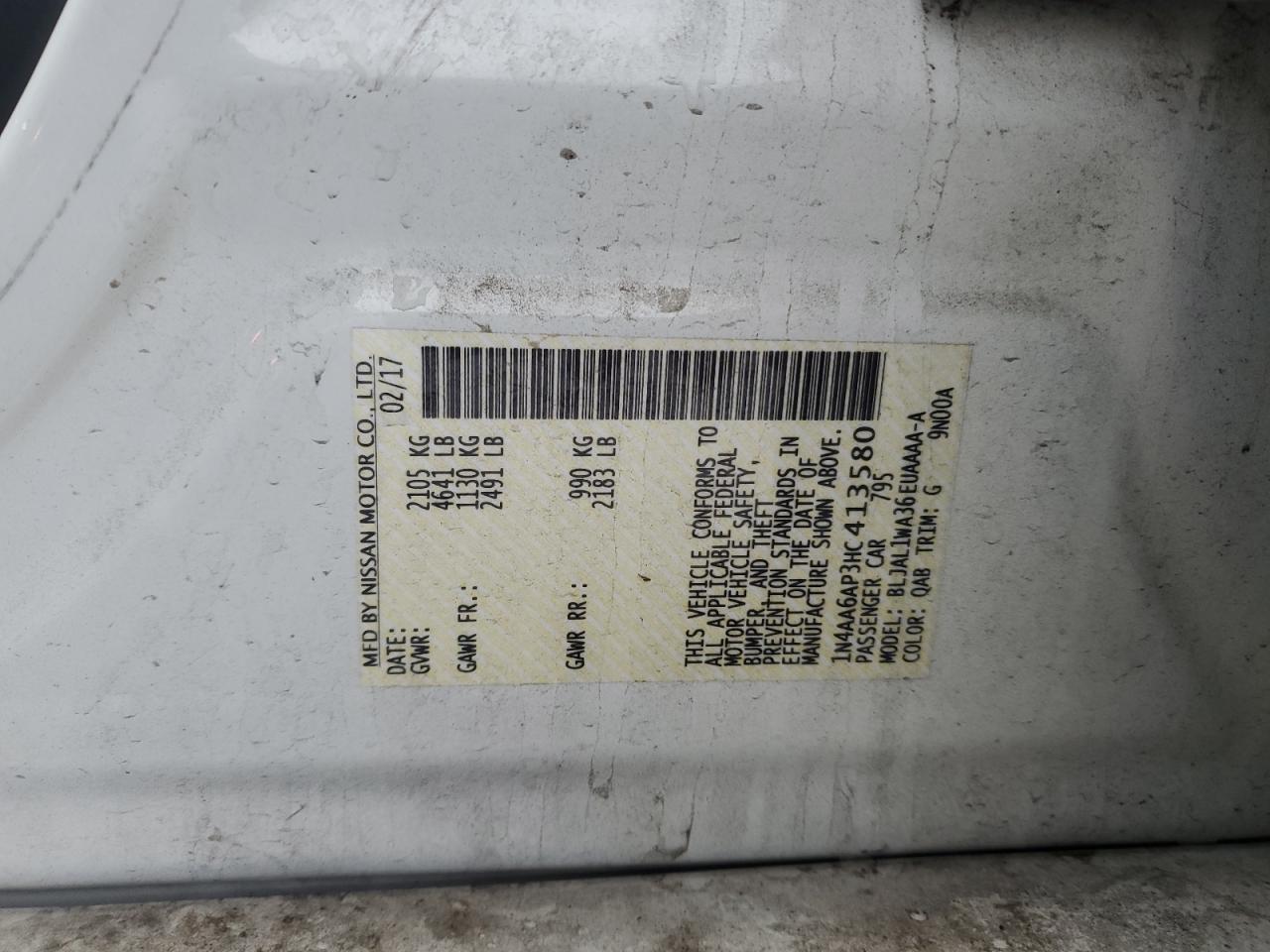 2017 Nissan Maxima VIN 1N4AA6AP3HC413580 Copart auction photo, undercarriage / front end damage thumbnail 12