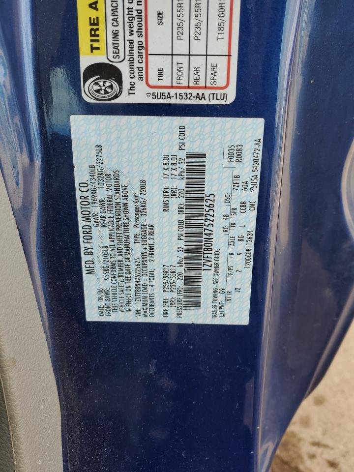 2007 Ford Mustang VIN 1ZVFT80N475225625 Copart auction photo, rear end / front end damage thumbnail 12