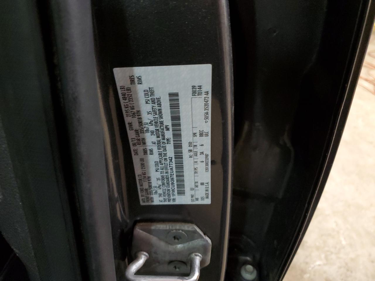 2014 Ford Escape VIN 1FMCU9G97EUA77342 Copart auction photo, front end / undercarriage damage thumbnail 16