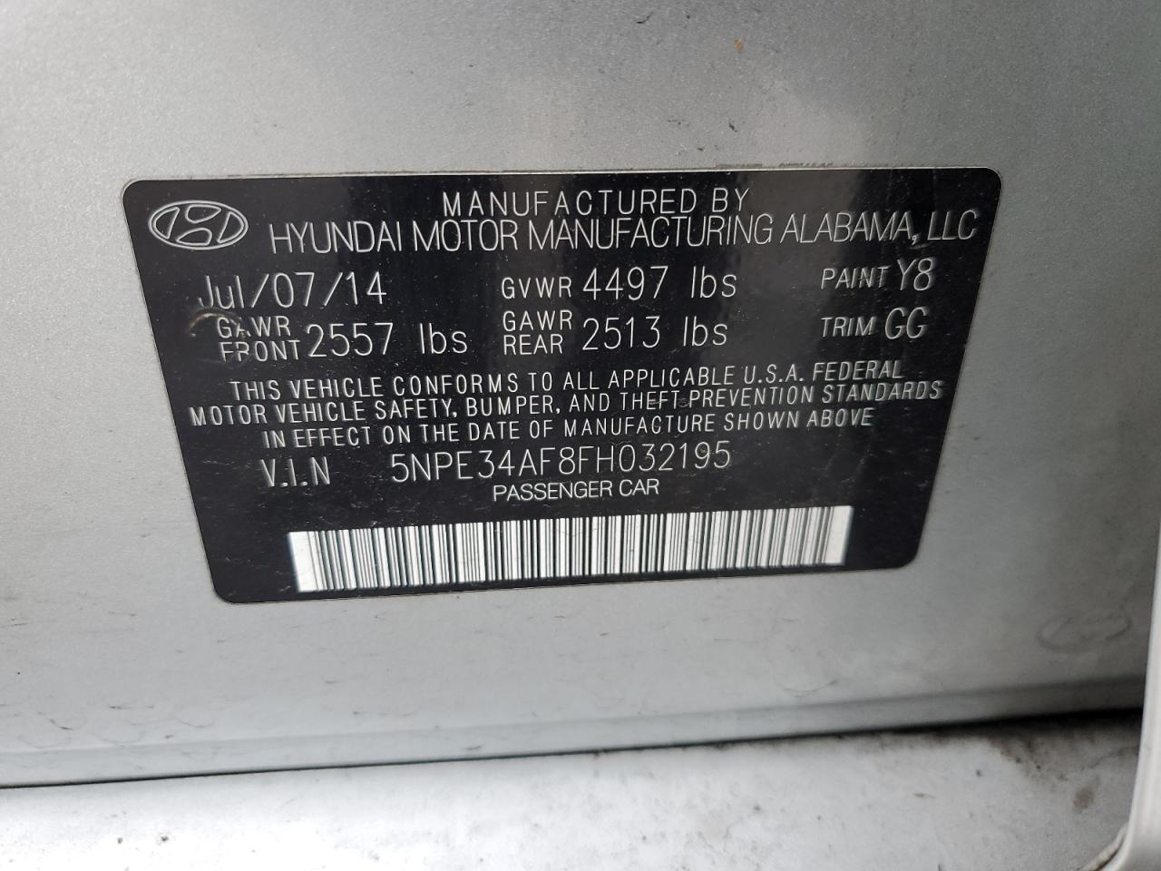 2015 Hyundai Sonata VIN 5NPE34AF8FH032195 Copart auction photo, front end damage thumbnail 12