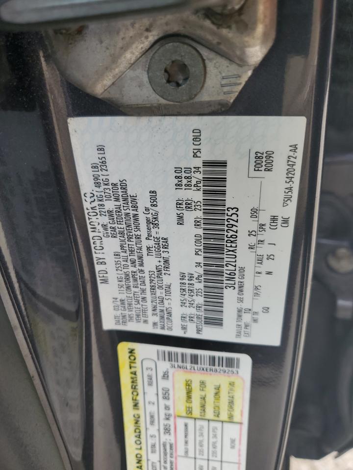 2014 Lincoln MKZ VIN 3LN6L2LUXER829253 Copart auction photo, all over damage thumbnail 12