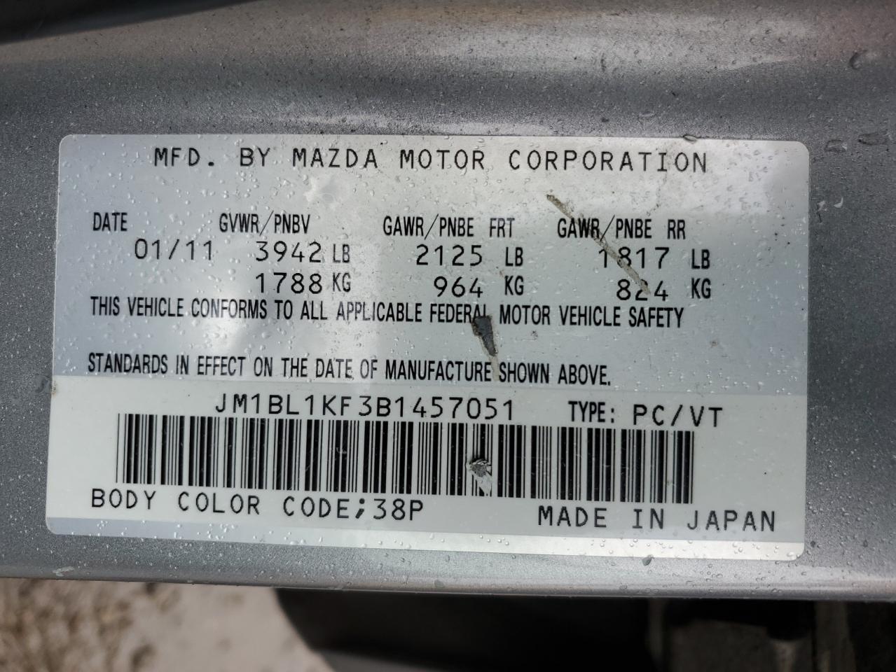 2011 Mazda 3 VIN JM1BL1KF3B1457051 Copart auction photo, front end damage thumbnail 13