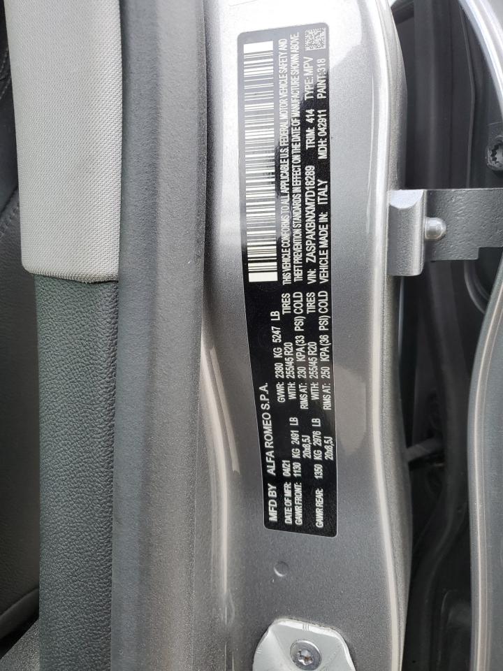 2021 Alfa Romeo Stelvio VIN ZASPAKBNXM7D18289 Copart auction photo, front end / side damage thumbnail 13