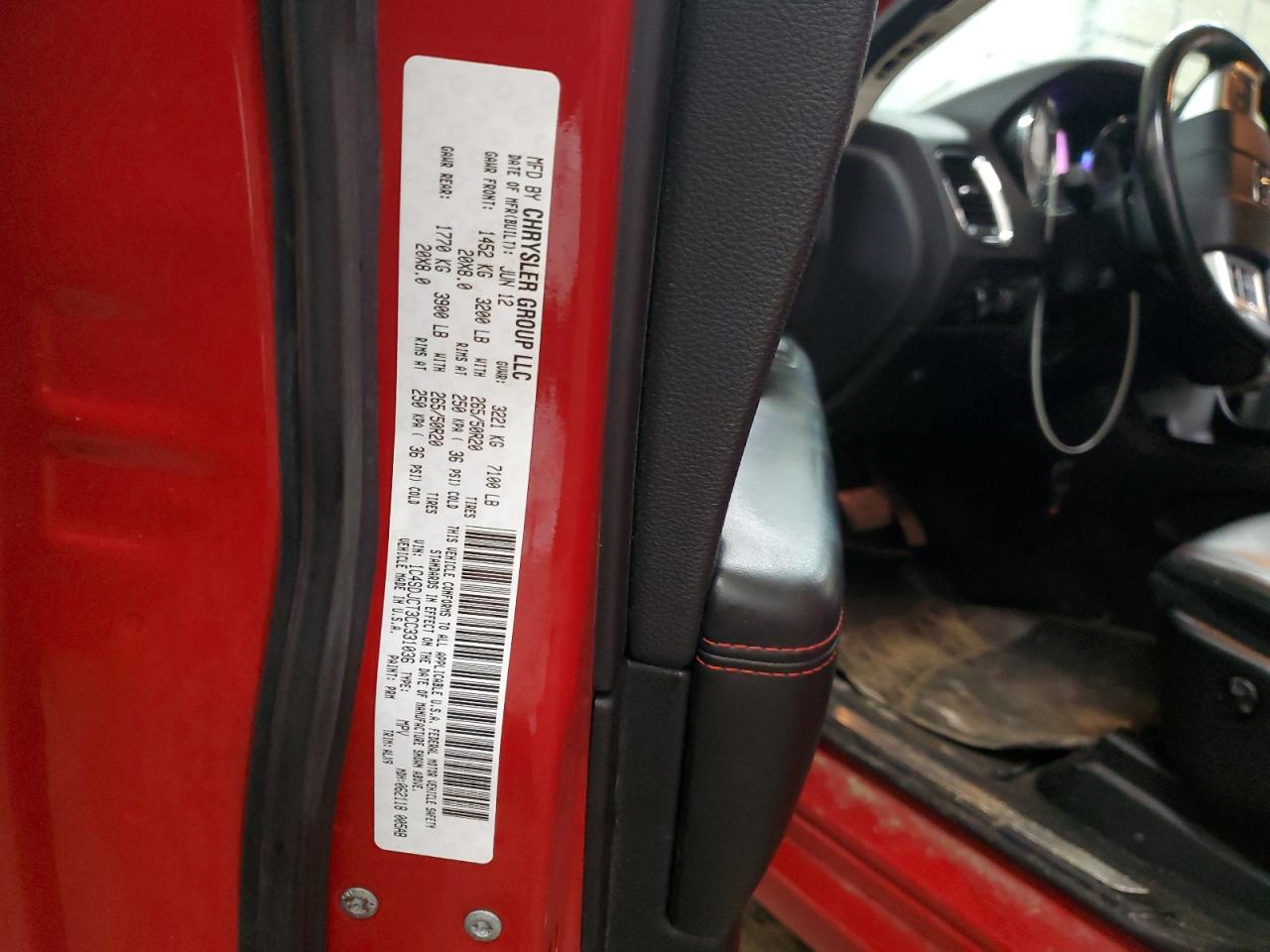 2012 Dodge Durango VIN 1C4SDJCT3CC331036 Copart auction photo, front end damage thumbnail 13