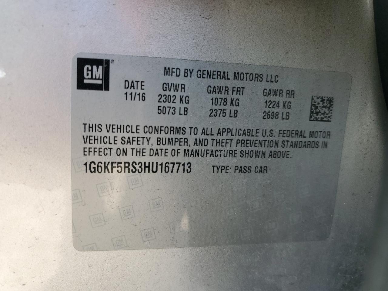 2017 Cadillac CT6 VIN 1G6KF5RS3HU167713 Copart auction photo, front end / minor dent/scratches damage thumbnail 13