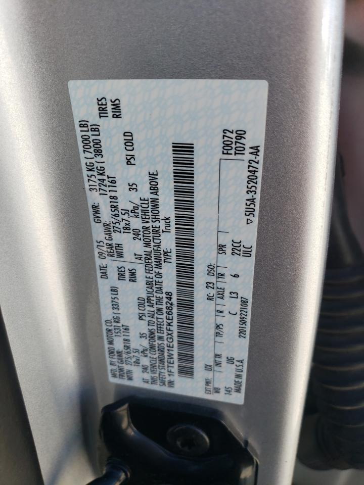 2015 Ford F-150 VIN 1FTEW1EGXFKE68248 Copart auction photo, front end / hail damage thumbnail 12