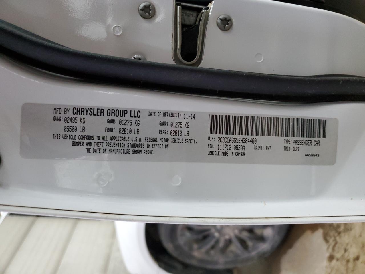 2014 Chrysler 300 VIN 2C3CCAGG5EH384460 Copart auction photo, front end / minor dent/scratches damage thumbnail 12