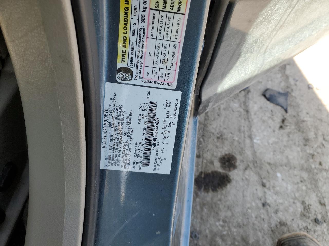 2011 Ford Fusion VIN 3FADP0L30BR335609 Copart auction photo, front end damage thumbnail 13