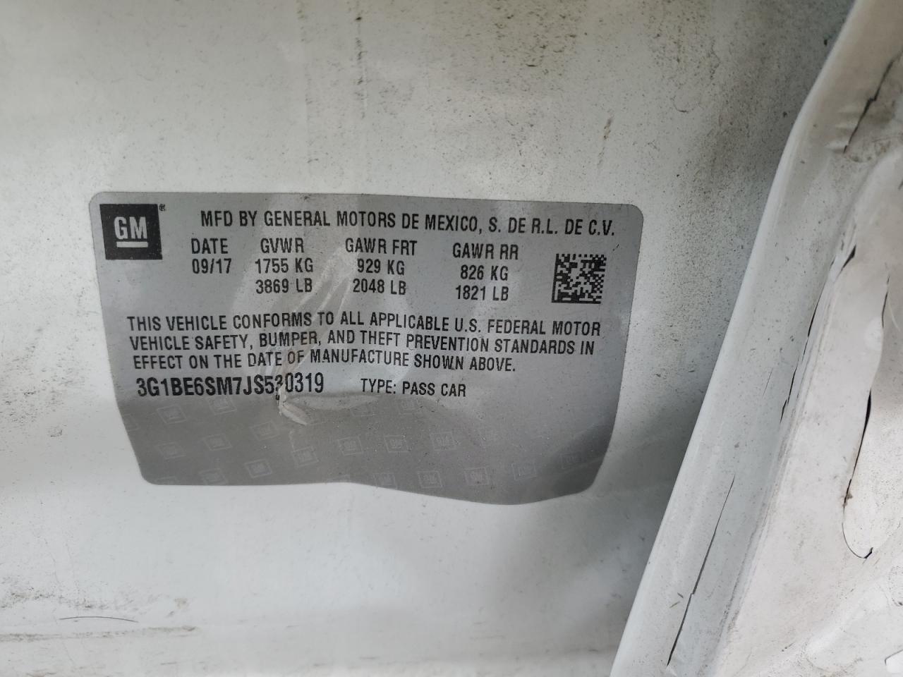2018 Chevrolet Cruze VIN 3G1BE6SM7JS530319 Copart auction photo, side / rear end damage thumbnail 14