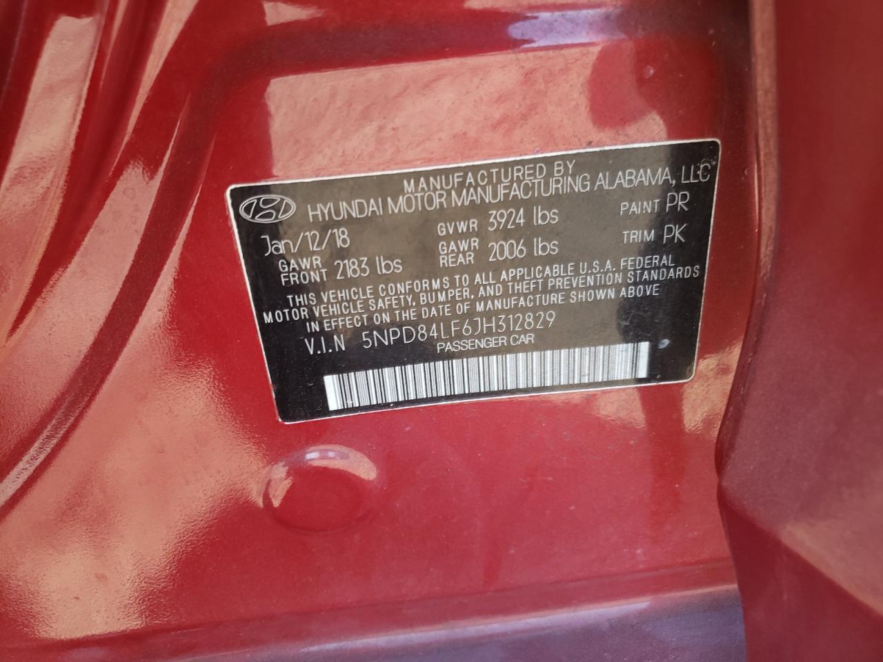 2018 Hyundai Elantra VIN 5NPD84LF6JH312829 Copart auction photo, rear end / side damage thumbnail 14
