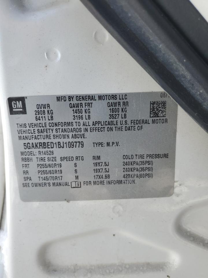 2011 Buick Enclave VIN 5GAKRBED1BJ109779 Copart auction photo, front end damage thumbnail 15