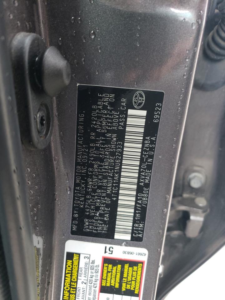 2022 Toyota Camry VIN 4T1C11AK1NU627933 Copart auction photo, front end damage thumbnail 15