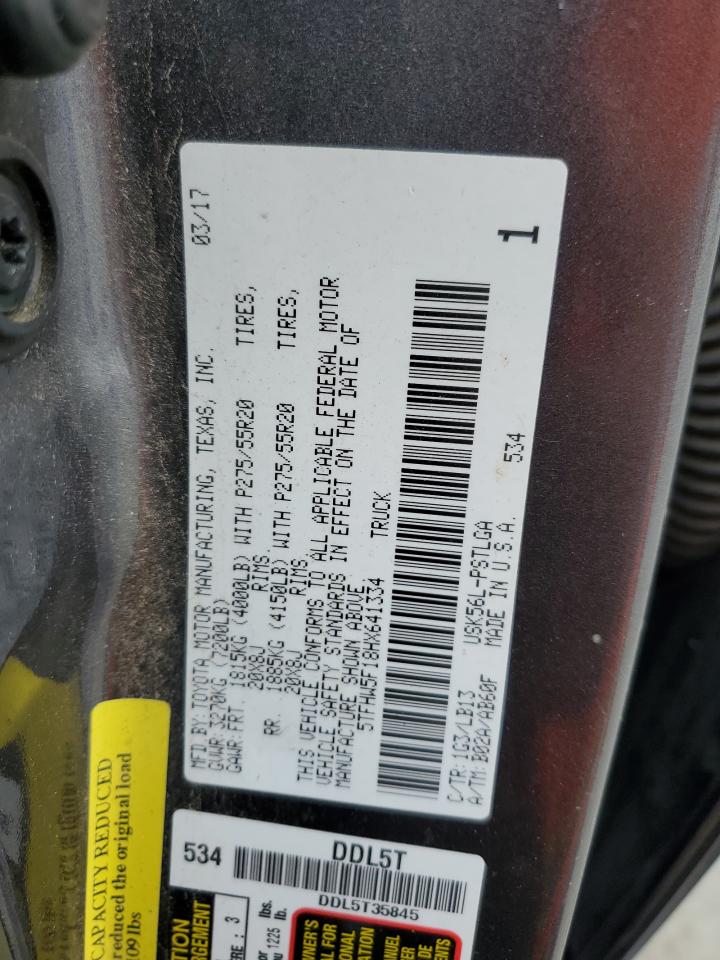 2017 Toyota Tundra VIN 5TFHW5F18HX641334 Copart auction photo, front end / top/roof damage thumbnail 12