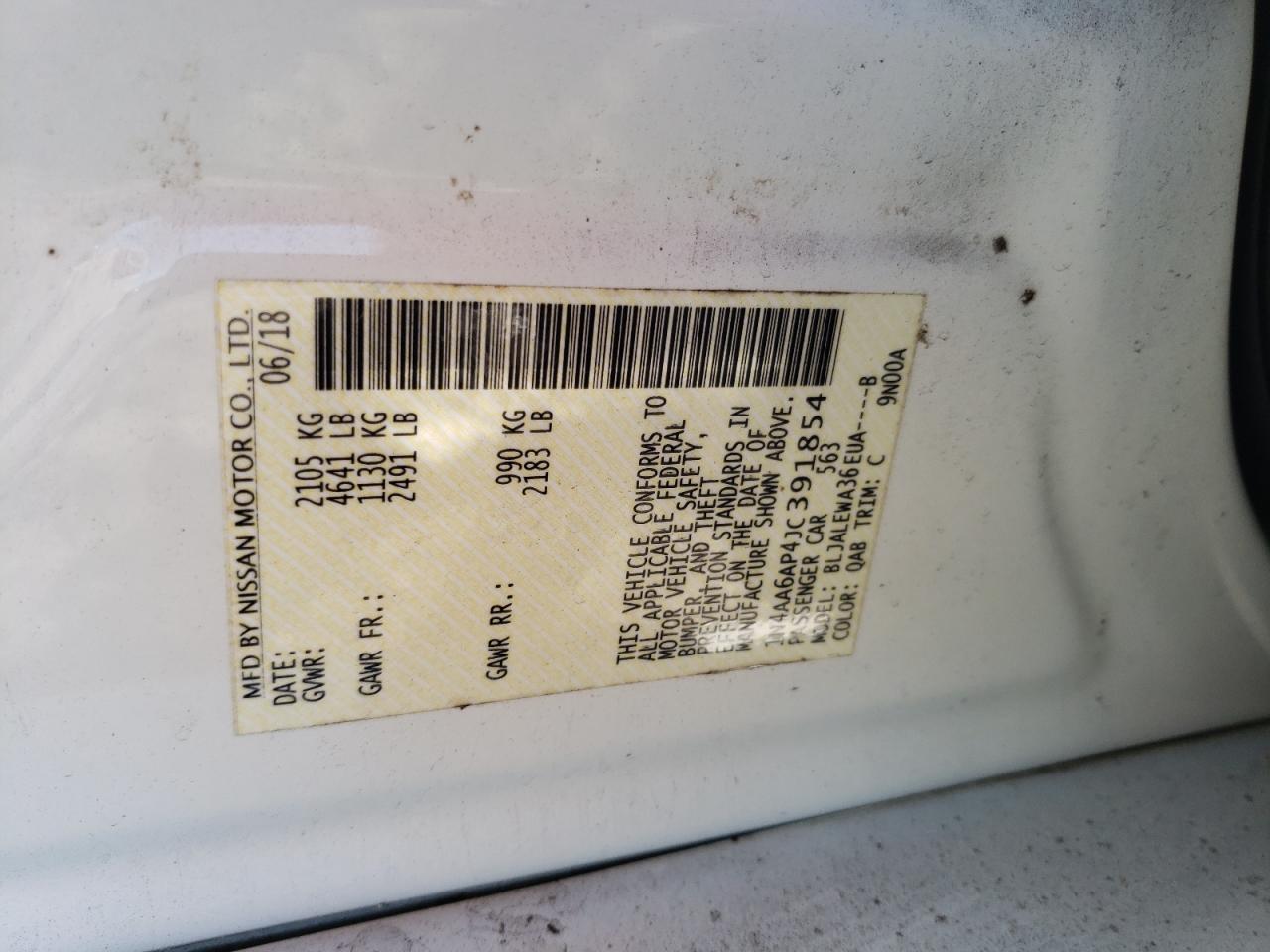 2018 Nissan Maxima VIN 1N4AA6AP4JC391854 Copart auction photo, mechanical / front end damage thumbnail 13