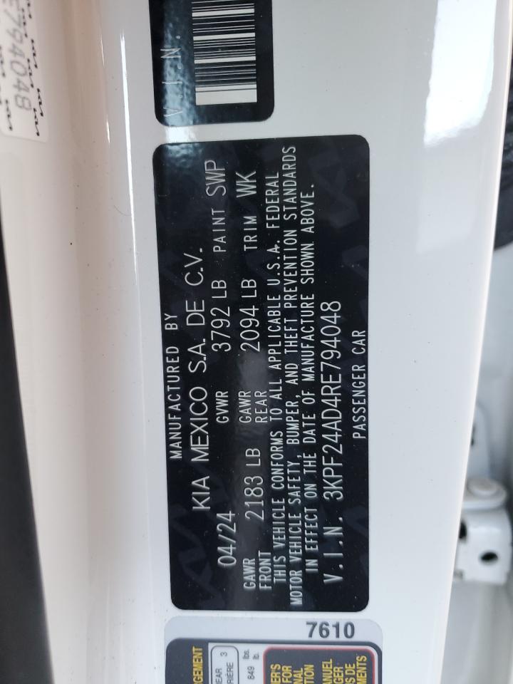 2024 KIA Forte VIN 3KPF24AD4RE794048 Copart auction photo, side damage thumbnail 12
