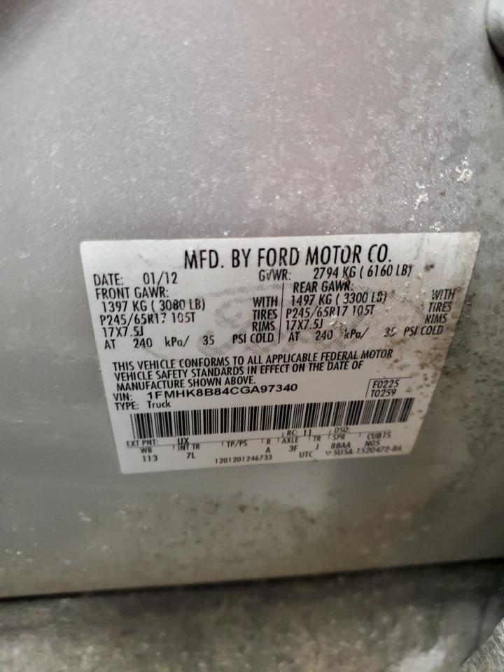 2012 Ford Explorer VIN 1FMHK8B84CGA97340 Copart auction photo, front end damage thumbnail 15