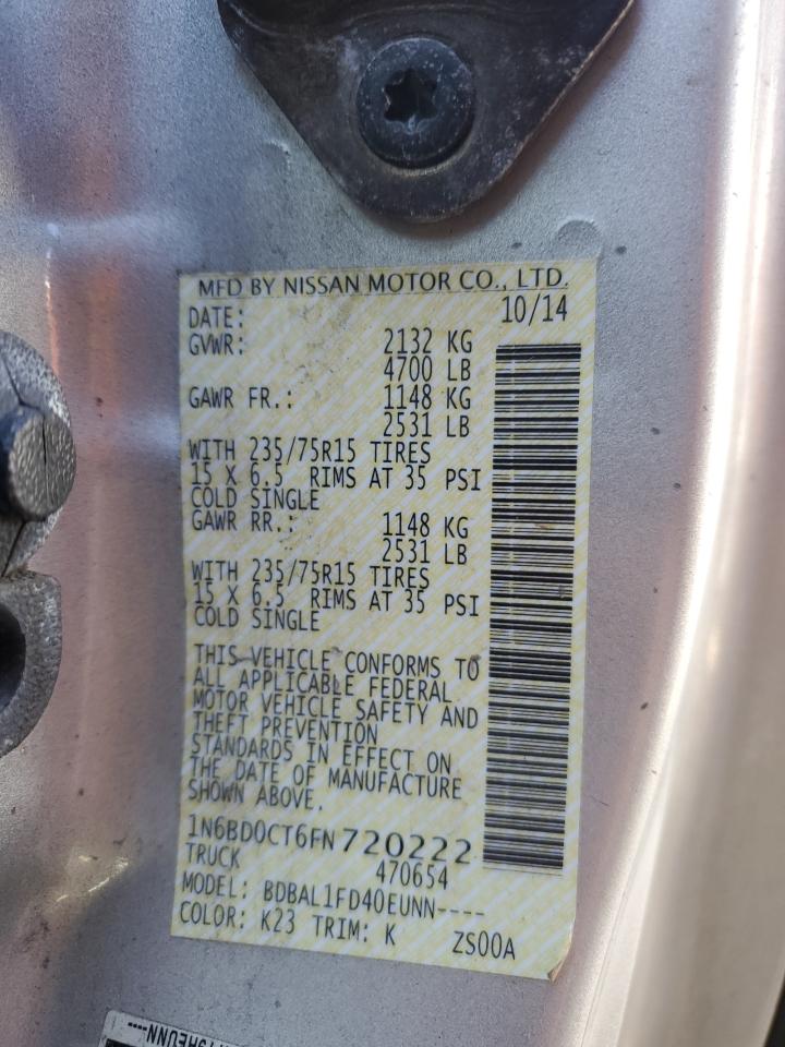 2015 Nissan Navara (Frontier) VIN 1N6BD0CT6FN720222 Copart auction photo, mechanical / minor dent/scratches damage thumbnail 12