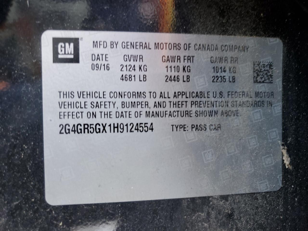 2017 Buick Regal VIN 2G4GR5GX1H9124554 Copart auction photo, front end / minor dent/scratches damage thumbnail 12