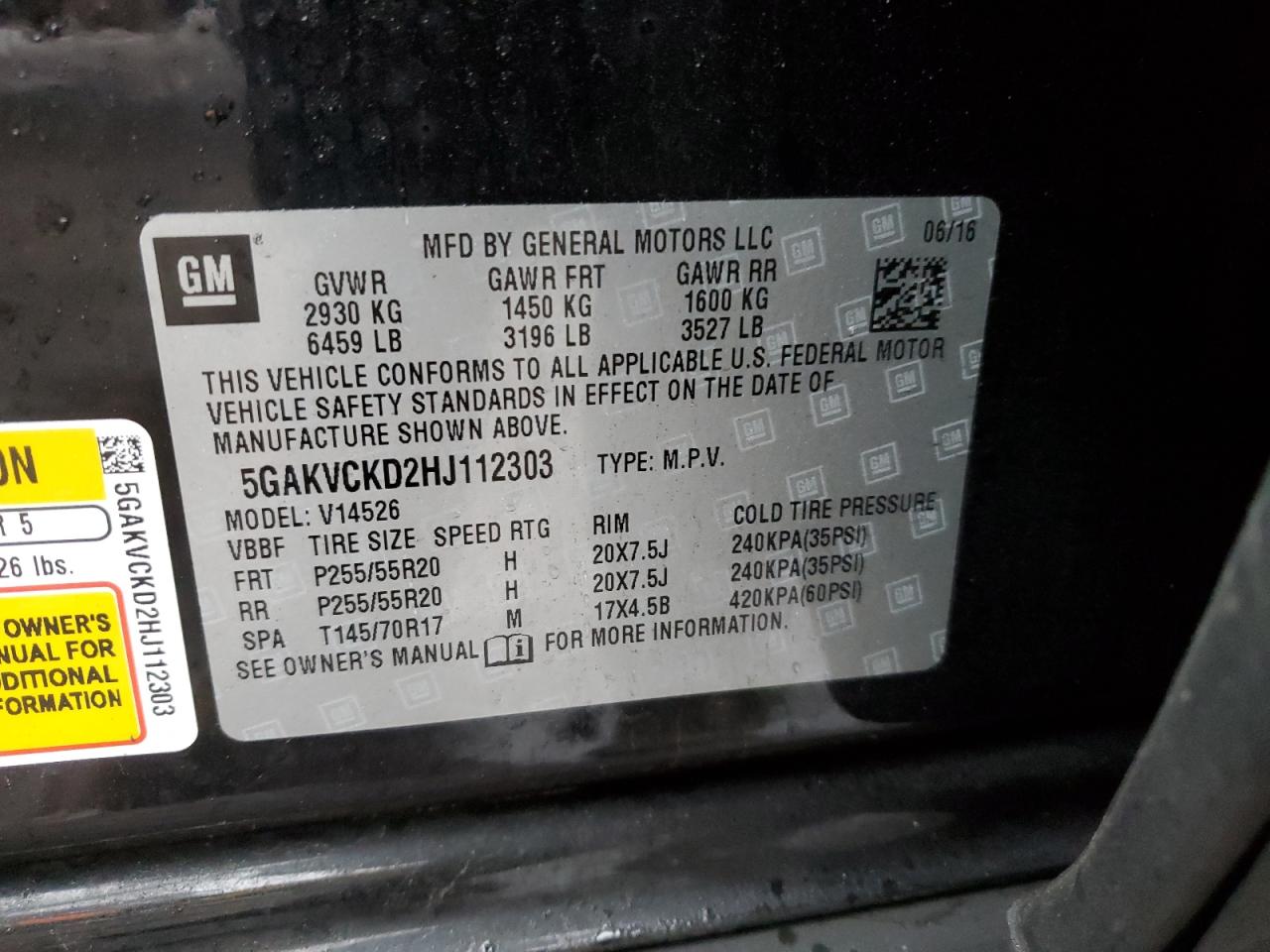 2017 Buick Enclave VIN 5GAKVCKD2HJ112303 Copart auction photo, front end damage thumbnail 13