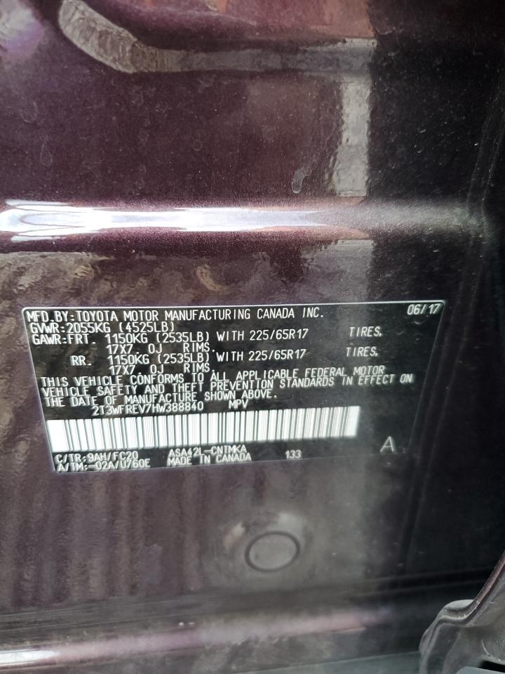 2017 Toyota RAV 4 VIN 2T3WFREV7HW388840 Copart auction photo, rear end damage thumbnail 13
