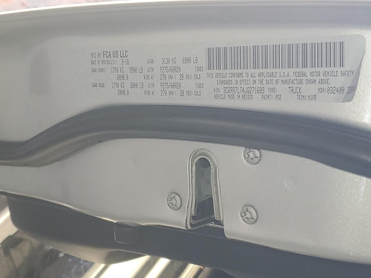 2018 RAM 1500 VIN 3C6RR7LT4JG271689 Copart auction photo, front end / rear end damage thumbnail 14
