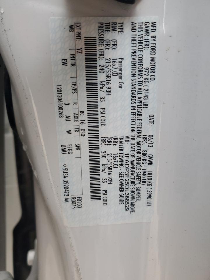 2013 Ford Focus VIN 1FADP3F25DL368529 Copart auction photo, front end damage thumbnail 14