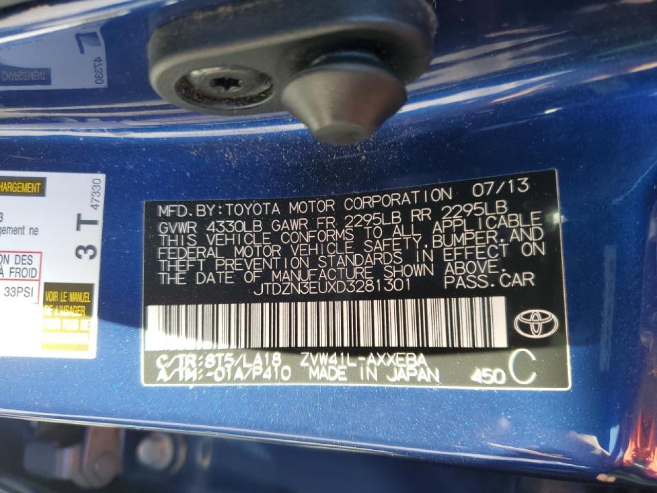 2013 Toyota Prius VIN JTDZN3EUXD3281301 Copart auction photo, front end / rear end damage thumbnail 13