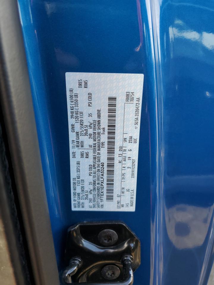 2020 Ford F-150 VIN 1FTEX1EPXLFA53240 Copart auction photo, front end damage thumbnail 12