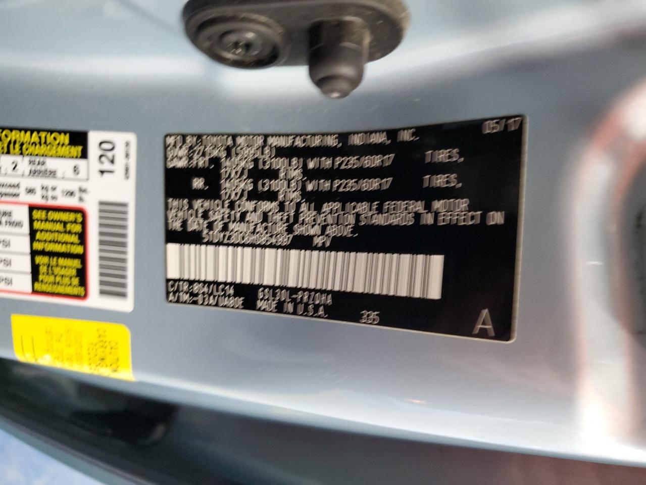 2017 Toyota Sienna VIN 5TDYZ3DC6HS854997 Copart auction photo, all over damage thumbnail 14