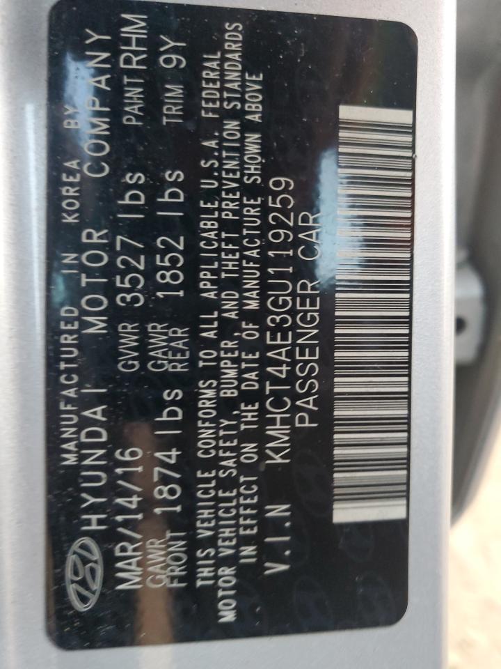 2016 Hyundai Accent VIN KMHCT4AE3GU119259 Copart auction photo, rear end / front end damage thumbnail 13