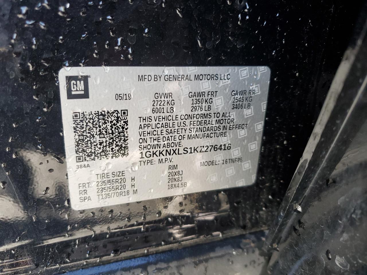 2019 GMC Acadia VIN 1GKKNXLS1KZ276416 Copart auction photo, rear end / front end damage thumbnail 13