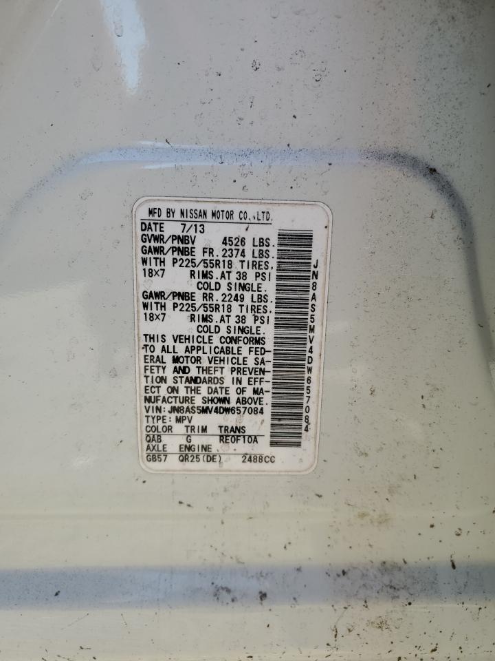 2013 Nissan Rogue VIN JN8AS5MV4DW657084 Copart auction photo, all over / rollover damage thumbnail 14