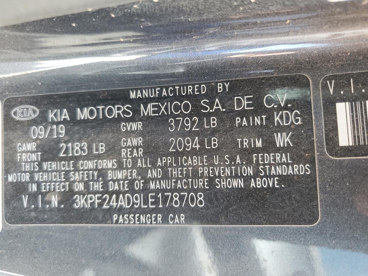 2020 KIA Forte VIN 3KPF24AD9LE178708 Copart auction photo, front end damage thumbnail 12