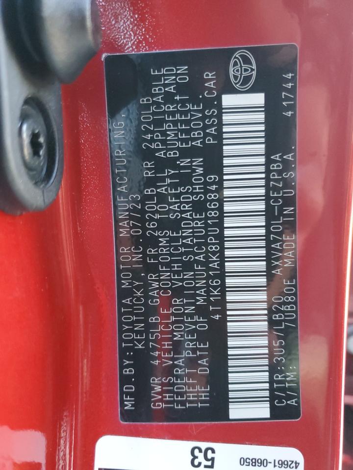 2023 Toyota Camry VIN 4T1K61AK8PU186849 Copart auction photo, front end / undercarriage damage thumbnail 13