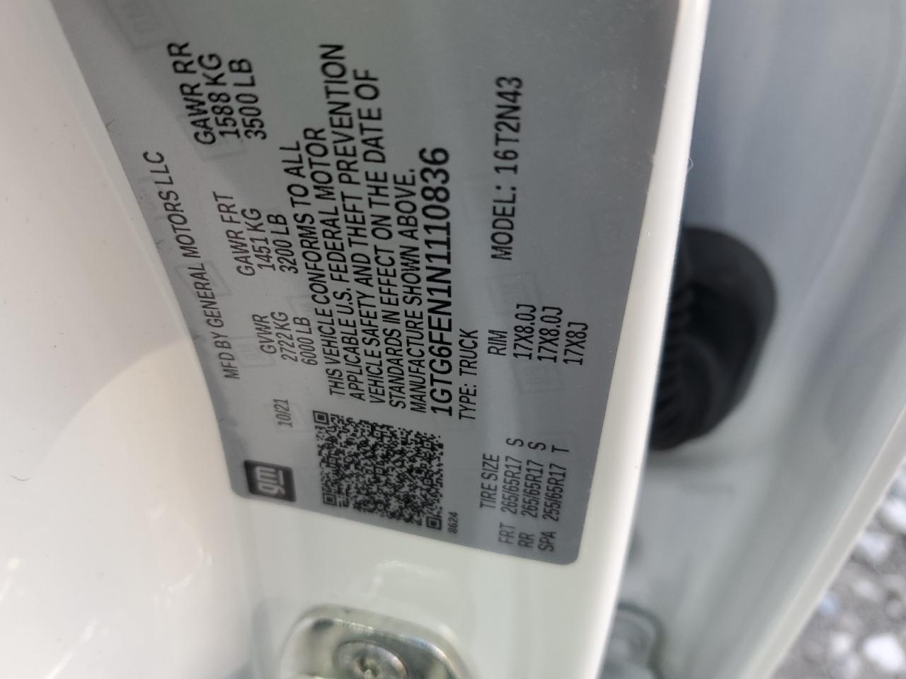 2022 GMC Canyon VIN 1GTG6FEN1N1110836 Copart auction photo, front end damage thumbnail 13