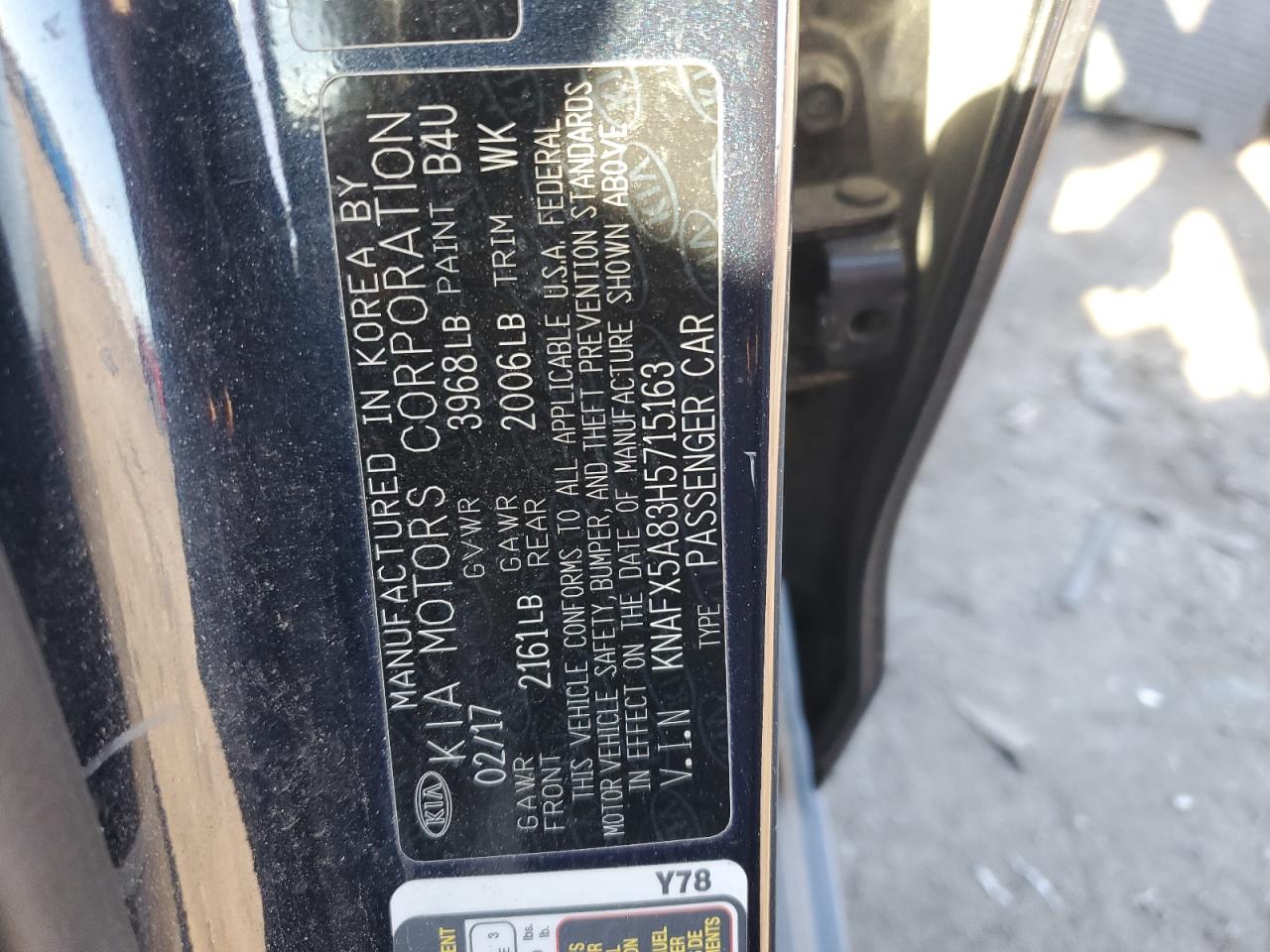 2017 KIA Forte VIN KNAFX5A83H5715163 Copart auction photo, front end / rear end damage thumbnail 15