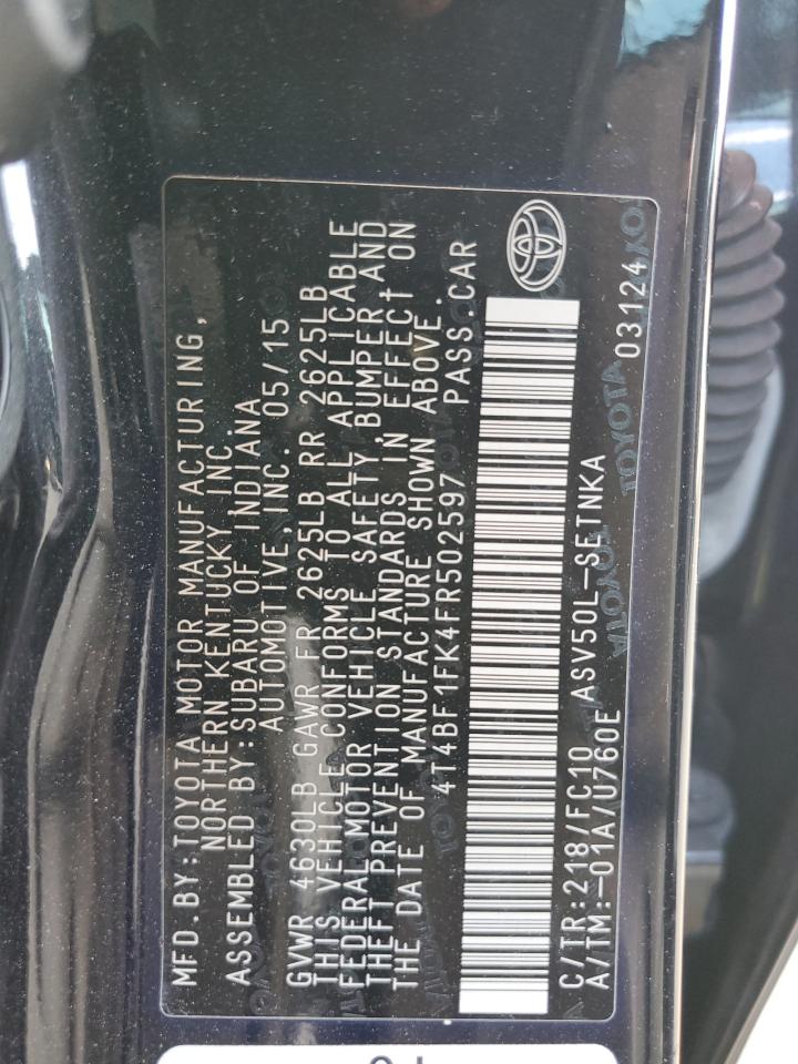 2015 Toyota Camry VIN 4T4BF1FK4FR502597 Copart auction photo, front end / minor dent/scratches damage thumbnail 12