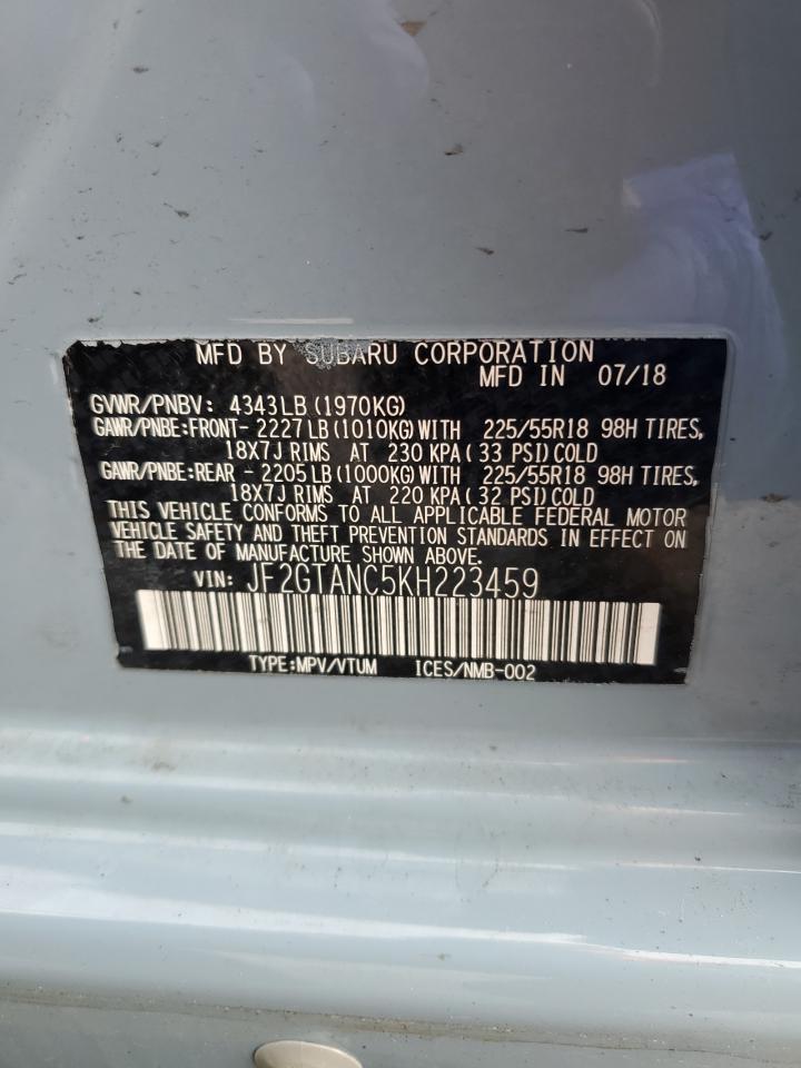 2019 Subaru XV VIN JF2GTANC5KH223459 Copart auction photo, side / rear end damage thumbnail 13