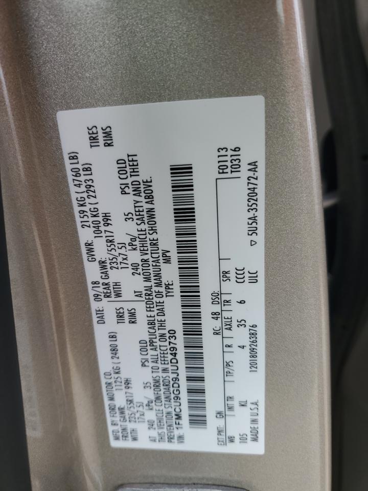 2018 Ford Escape VIN 1FMCU9GD9JUD49730 Copart auction photo, minor dent/scratches damage thumbnail 13