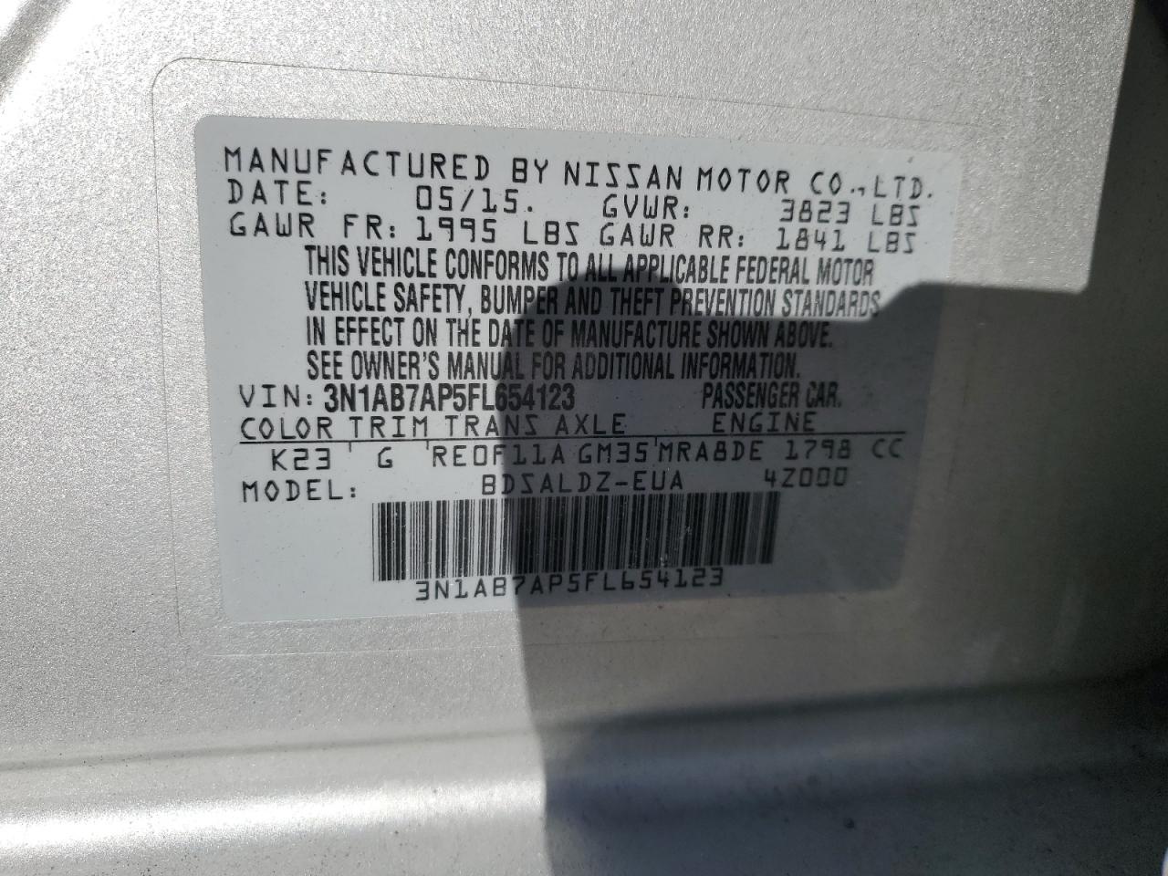 2015 Nissan Sentra VIN 3N1AB7AP5FL654123 Copart auction photo, front end damage thumbnail 12