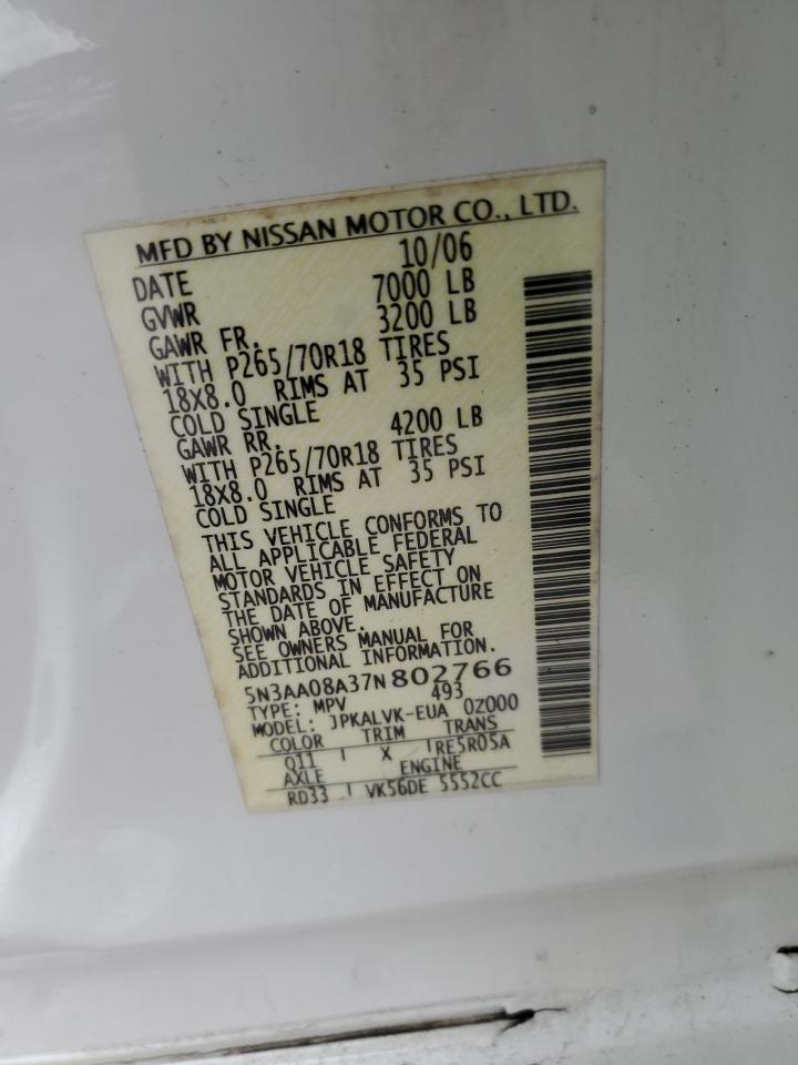 2007 Infiniti QX56 VIN 5N3AA08A37N802766 Copart auction photo, front end damage thumbnail 13