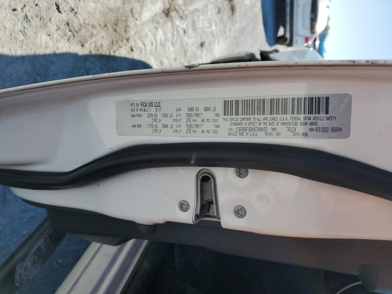 2017 RAM 1500 VIN 1C6RR6FG9HS708453 Copart auction photo, front end damage thumbnail 12